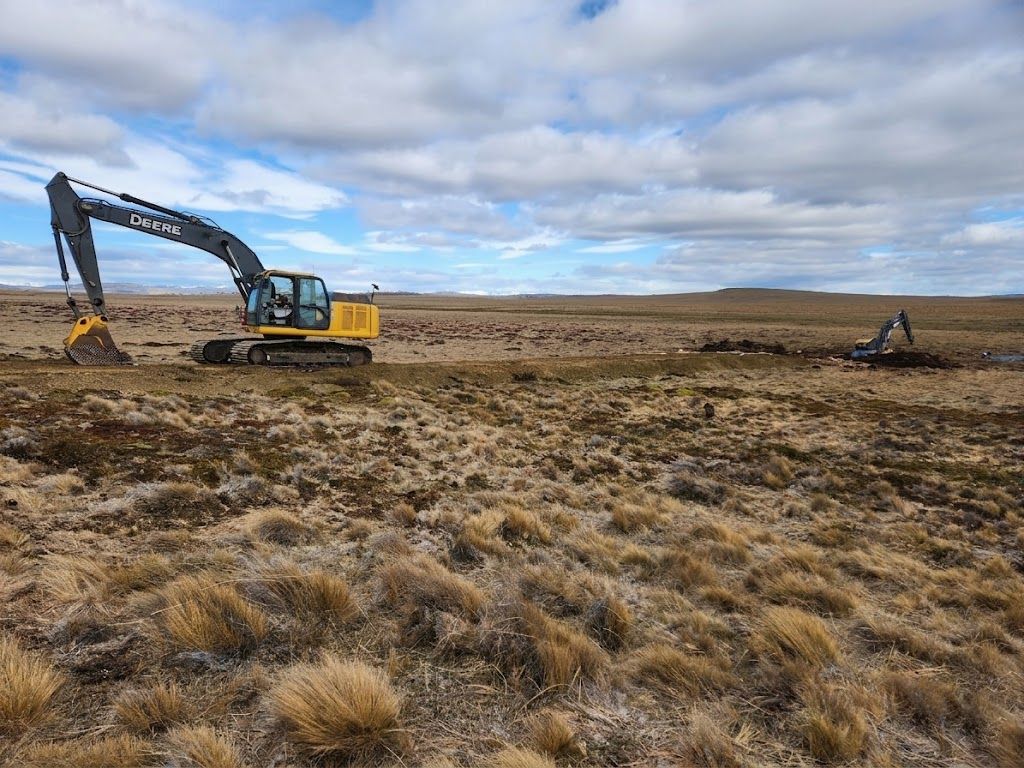 Excavadora sobre oruga trabajando en el campo fueguino